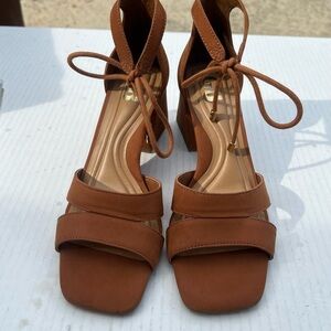 OTBT Women's Brown Suede Leather Block Heel Ankle Tie Up‎ Sandals